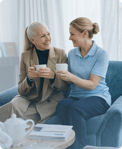 Caregiver arriving for in-home senior care